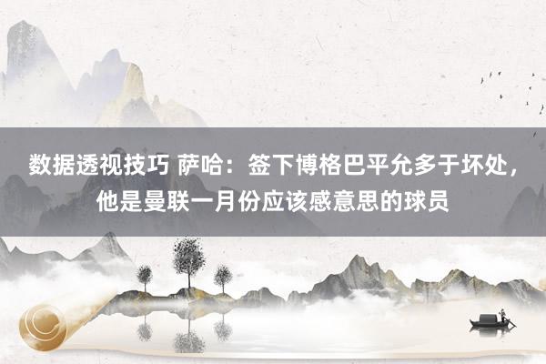 数据透视技巧 萨哈：签下博格巴平允多于坏处，他是曼联一月份应该感意思的球员