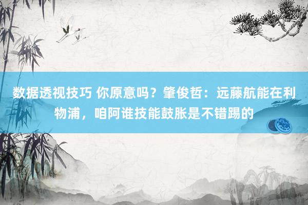 数据透视技巧 你原意吗？肇俊哲：远藤航能在利物浦，咱阿谁技能鼓胀是不错踢的