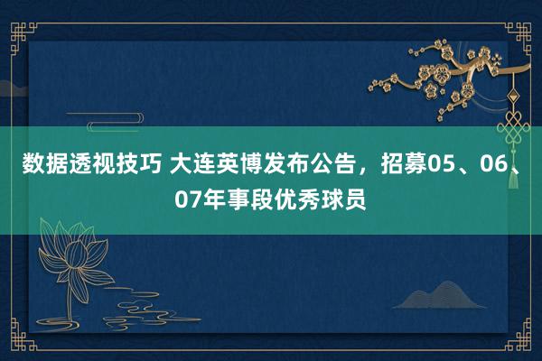 数据透视技巧 大连英博发布公告，招募05、06、07年事段优