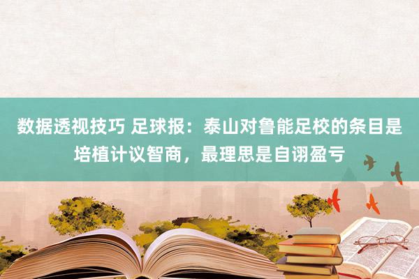 数据透视技巧 足球报：泰山对鲁能足校的条目是培植计议智商，最