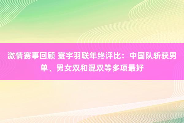 激情赛事回顾 寰宇羽联年终评比：中国队斩获男单、男女双和混双